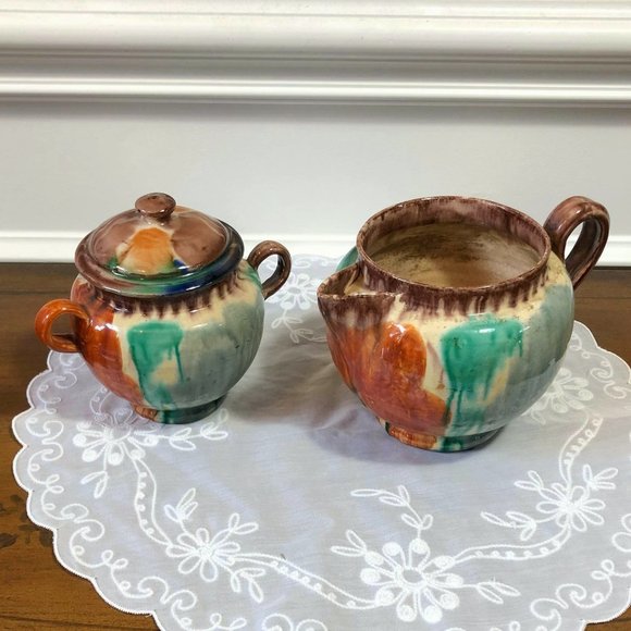 Mexican pottery - matching creamer and sugar bowl - Picture 2 of 10